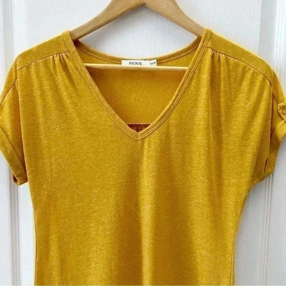Ricki’s Linen Blend  T-Shirt Loose Fit V Neck Short Sleeve Sunflower Yellow XS - Picture 8 of 16